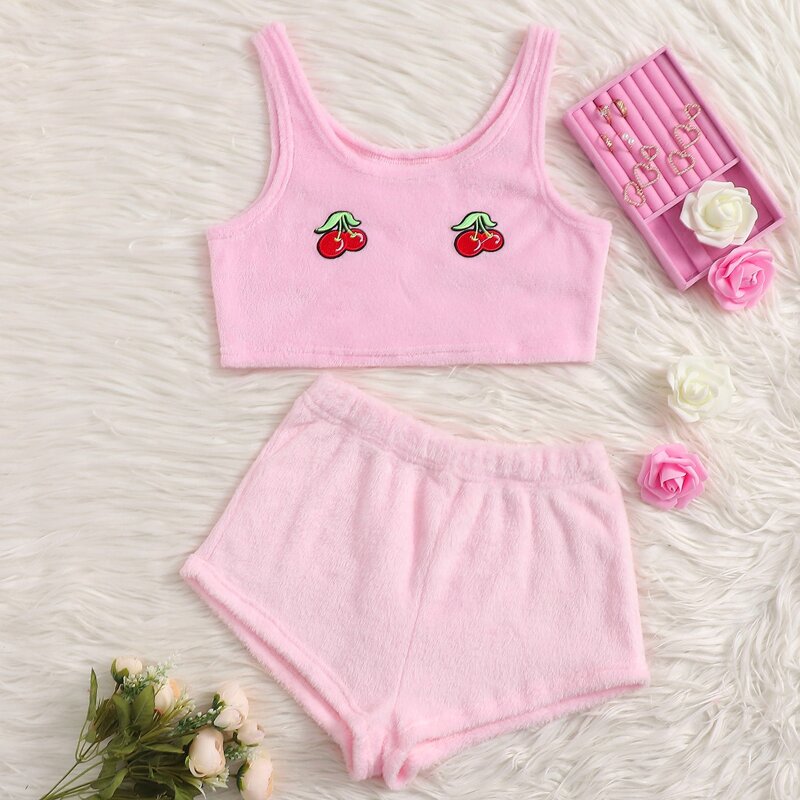 

Cherry Tank Top Flannel PJ Set, Baby pink