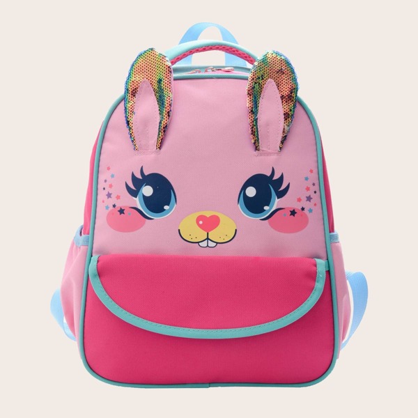 

Girls Sequins Decor Cartoon Design Backpack, Multicolor