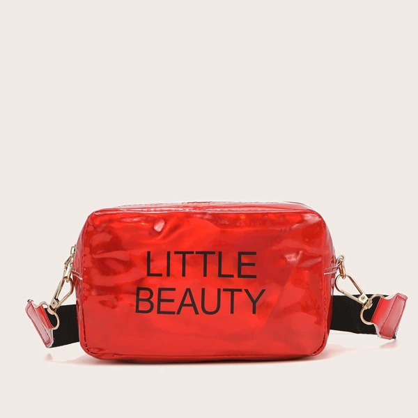 

Letter Graphic Holographic Crossbody Bag, Red