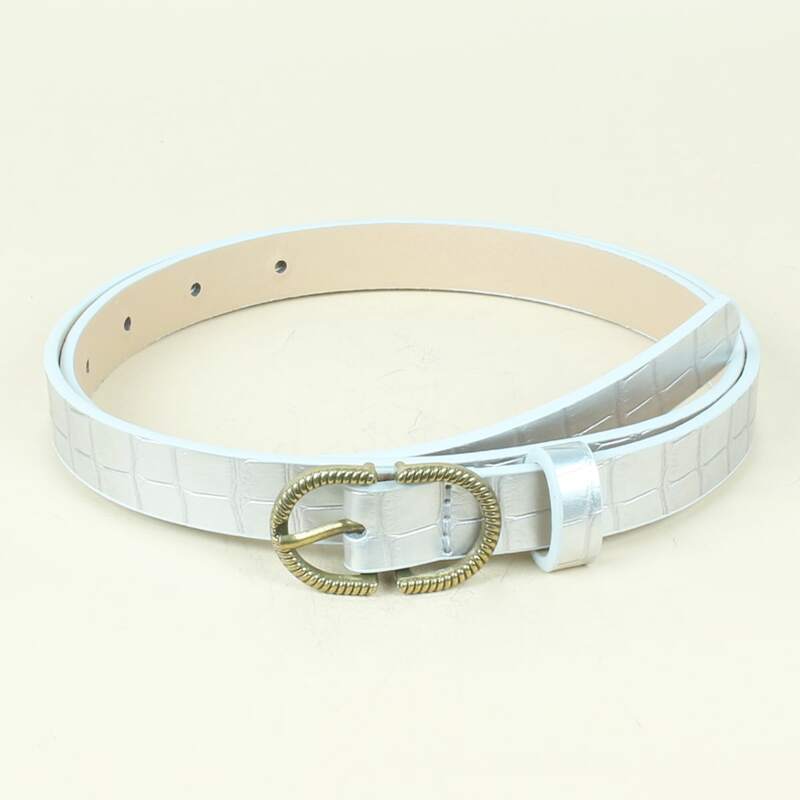 

Croc Embossed Buckle Belt, Silver