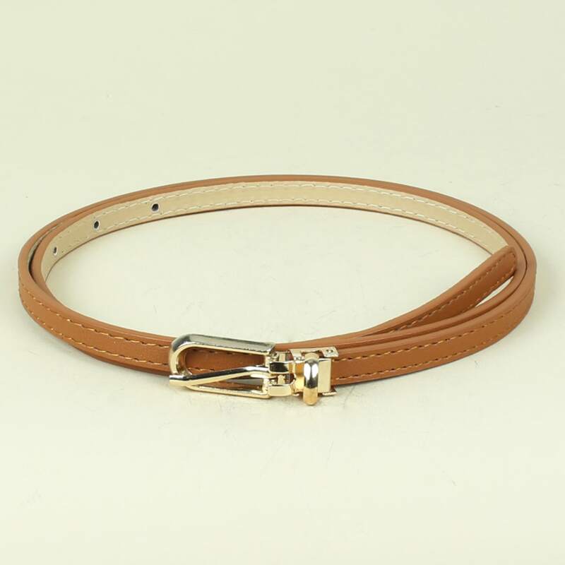 

Simple Buckle Skinny Belt, Camel