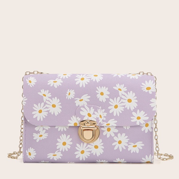 

Push Lock Daisy Graphic Square Bag, Purple