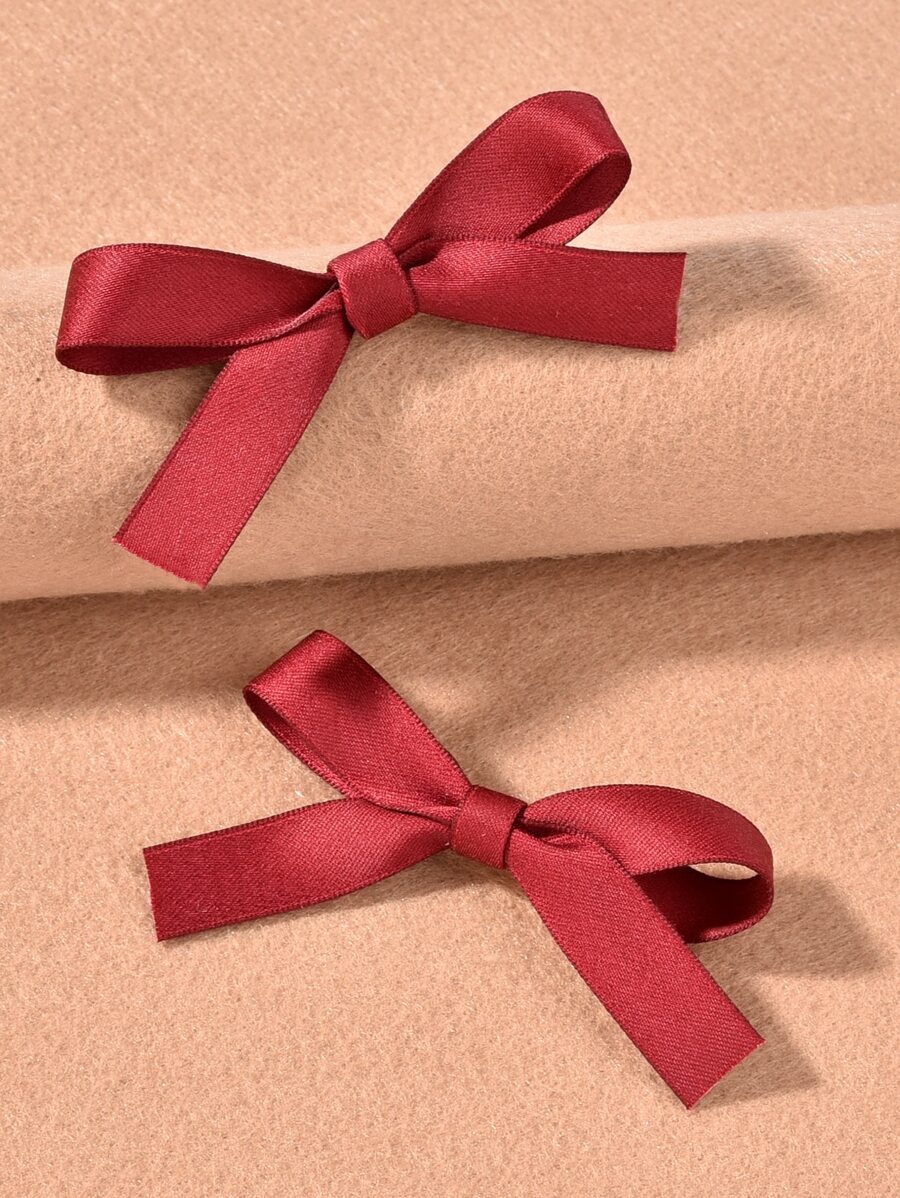 2 cái Trơn Nơ Trang Trí Tóc Kẹp - Đỏ - Xem 1