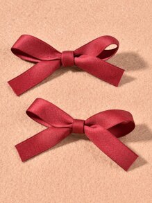 2 cái Trơn Nơ Trang Trí Tóc Kẹp - Đỏ - Xem 2