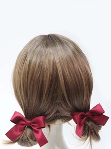 2 cái Trơn Nơ Trang Trí Tóc Kẹp - Đỏ - Xem 3