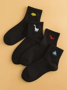 4雙男士動物刺繡襪子 - 黑色 - 查看 2