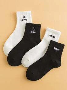 4 pares calcetines de hombres con bordado de letra - Blanco y Negro - Ver 2