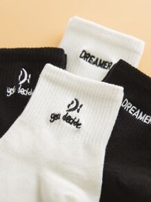 4 pares calcetines de hombres con bordado de letra - Blanco y Negro - Ver 3