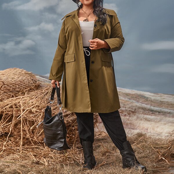 

Plus Raglan Sleeve Single Breasted Belted Coat, Mocha brown