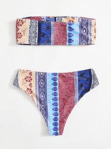 Floral & Paisley Bandeau Bikini Set Summer Beach - Multicolor - View 2