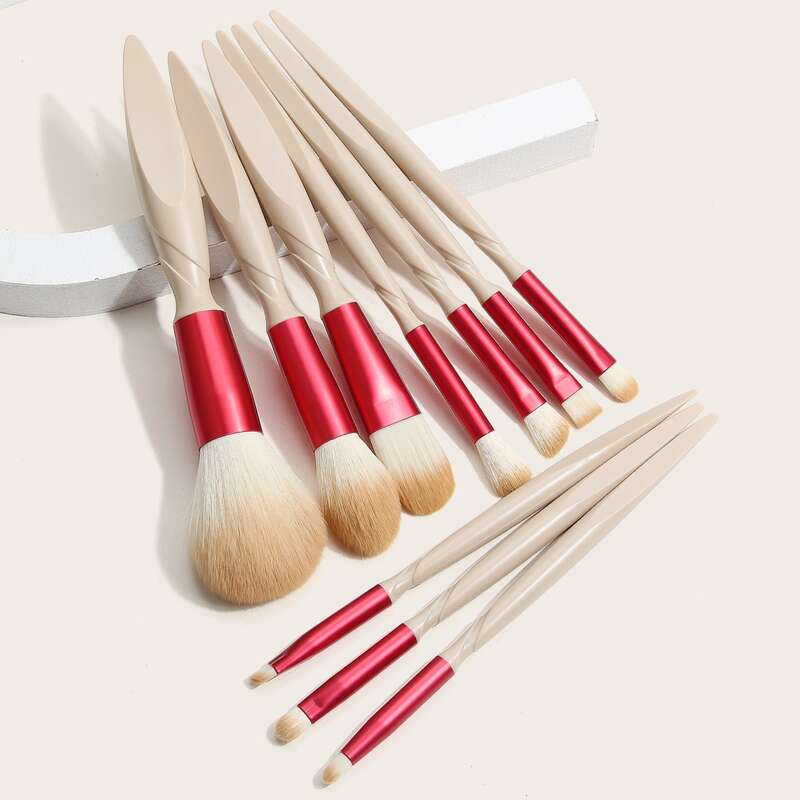 

10pcs Makeup Brush Set, Red