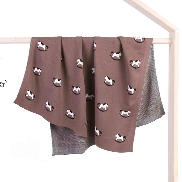 

Newborn Unisex Wooden Horse Pattern Blanket Photo Outfit, Coffee brown