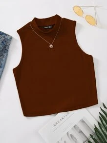 SHEIN Unity Mock Neck Rib-knit Tank Top Without Necklace - Rust Brown - View 1