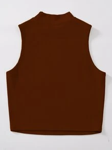 SHEIN Unity Mock Neck Rib-knit Tank Top Without Necklace - Rust Brown - View 2