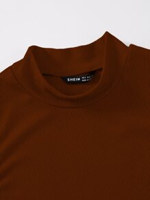 SHEIN Unity Mock Neck Rib-knit Tank Top Without Necklace - Rust Brown - View 3