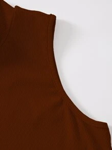 SHEIN Unity Mock Neck Rib-knit Tank Top Without Necklace - Rust Brown - View 4