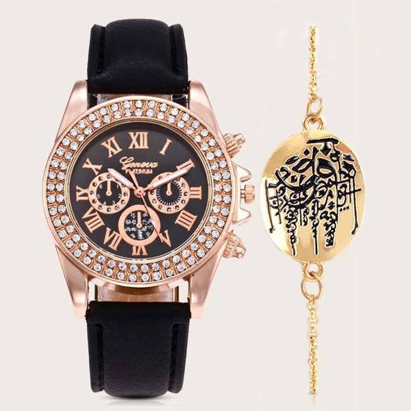 

1pc Round Pointer Quartz Watch & 1pc Bracelet