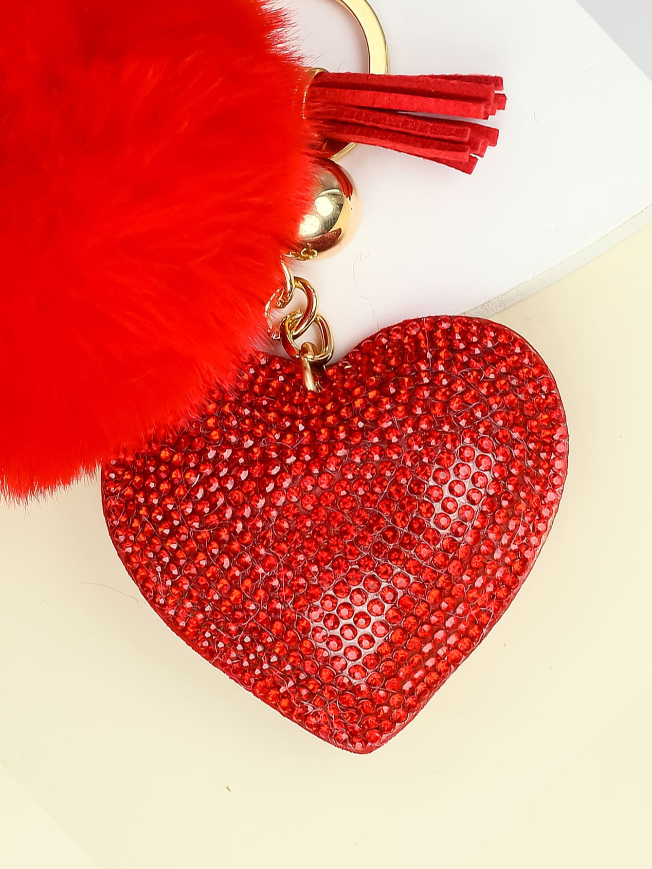 Rhinestone Korean Fleece Heart Pom-Pom Keychains For Women, LOVE Design. Perfect Small Gifts For Valentine's Day, Mother's Day & Wedding Banquets