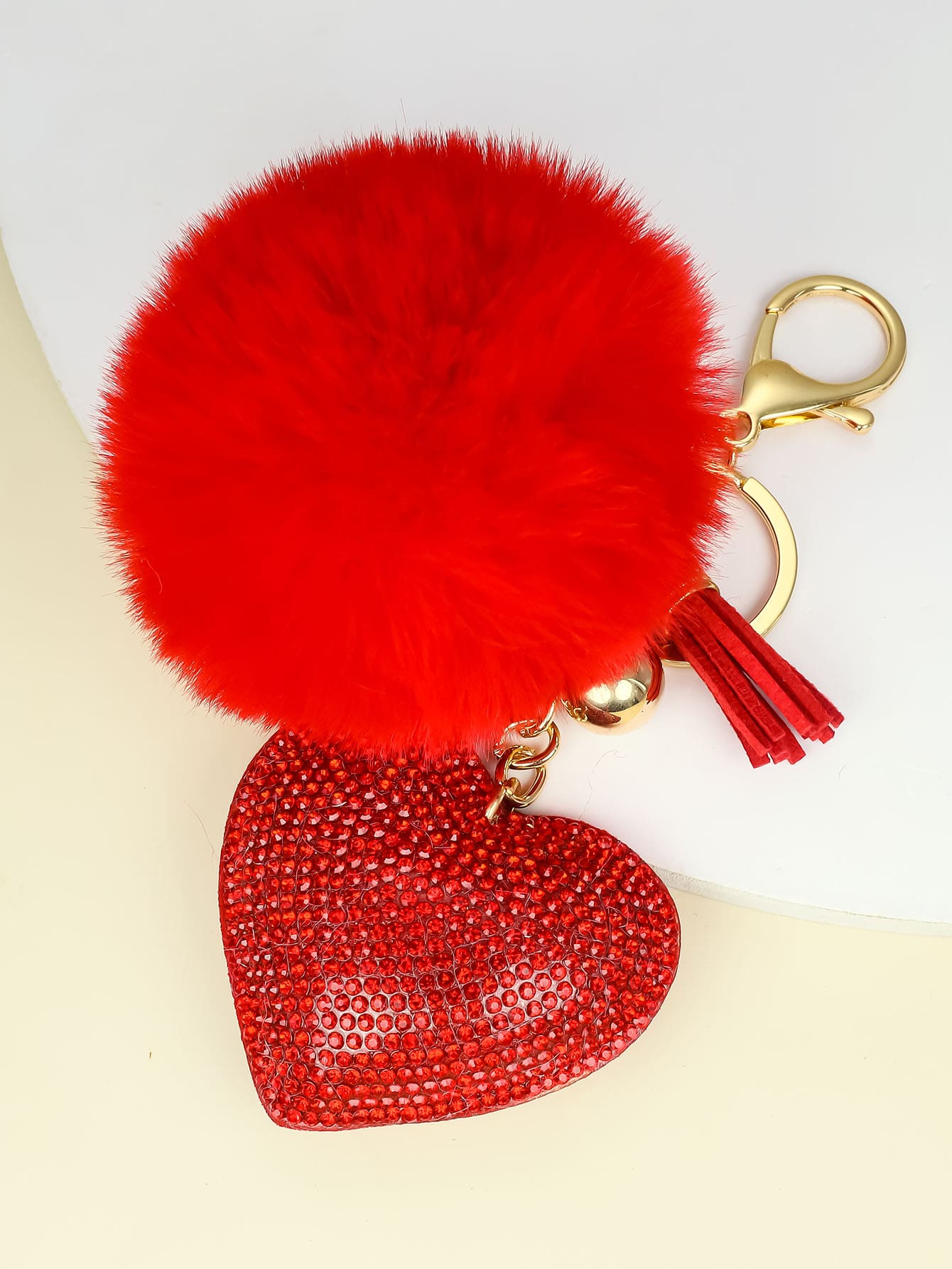 Rhinestone Korean Fleece Heart Pom-Pom Keychains For Women, LOVE Design. Perfect Small Gifts For Valentine's Day, Mother's Day & Wedding Banquets