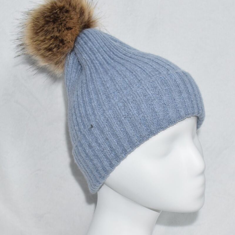 

Solid Pom Pom Knit Beanie, Baby blue