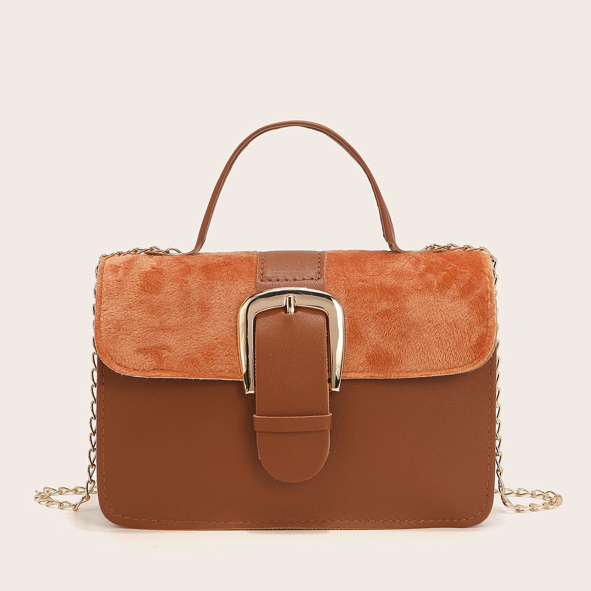 Image of Buckle Design Chain Satchel Bag