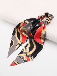 4pcs Chain Print Scrunchie Scarf Hair Tie Ponytail Holder Hair Elastic Hair Rope - Multicolor - View 3