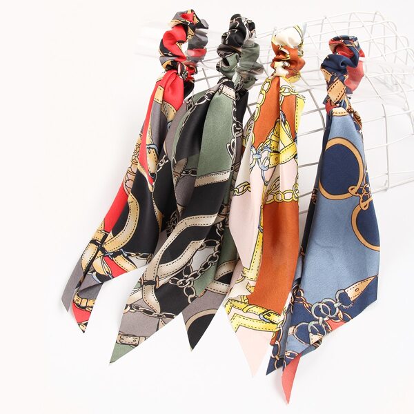 

4pcs Chain Print Scrunchie Scarf, Multicolor