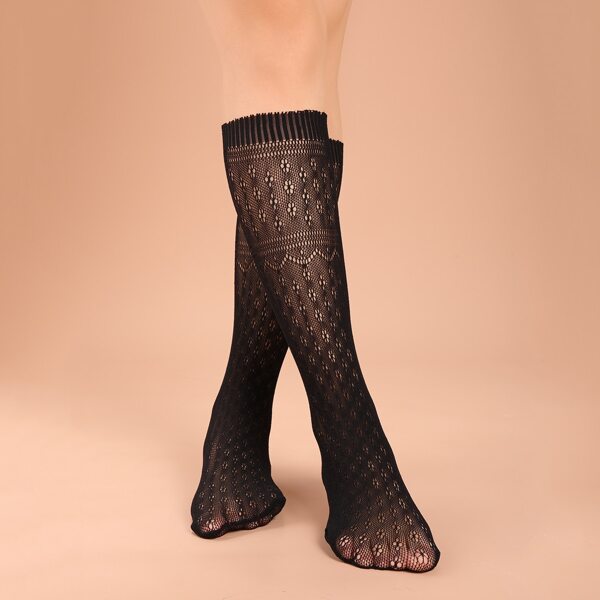

Hollow Out Fishnet Over The Calf Socks, Black