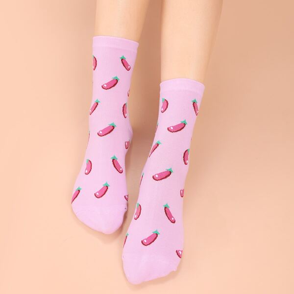 

Eggplant Print Crew Socks, Multicolor