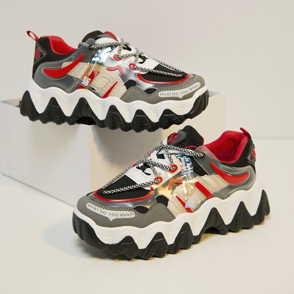 

Colorblock Lace-up Front Chunky Sneakers, Black