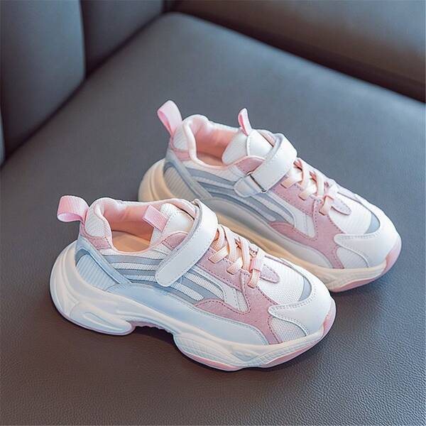 

Girls Color Block Mesh Panel Chunky Sneakers, Pink