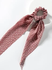 波點圖案抓皺絲帶圍巾頭巾 - 粉色 - 查看 2