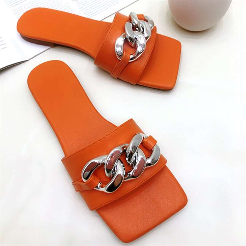 

Chain Decor Slide Sandals, Orange