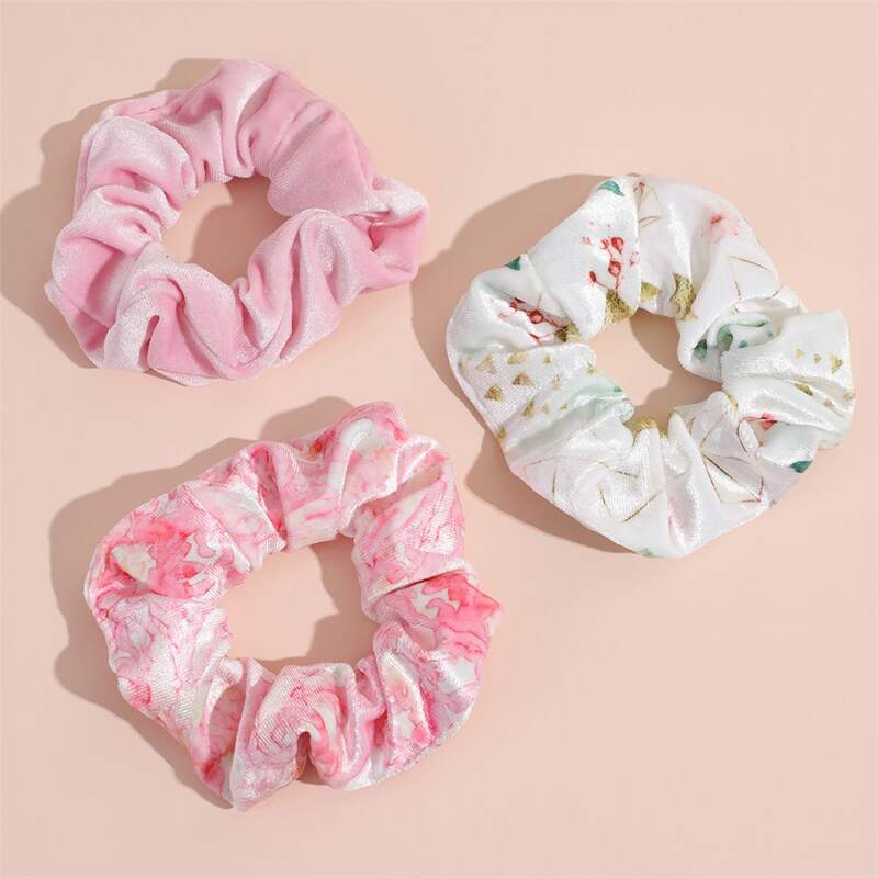 

3pcs Geo Print Scrunchie, Pink