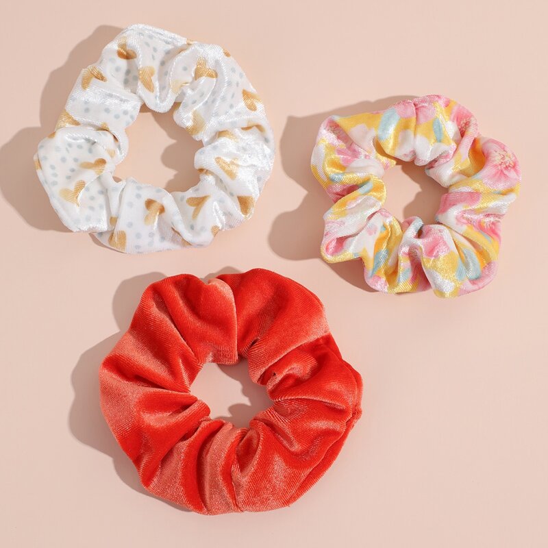 

3pcs Heart Print Scrunchie, Orange