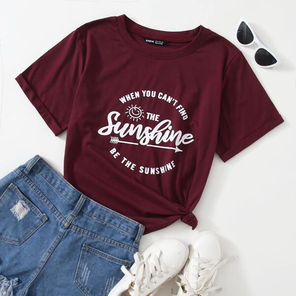 

Slogan Graphic Short Sleeve Tee, Maroon
