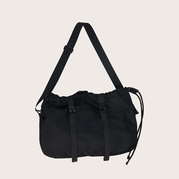 

Men Double Release Buckle Drawstring Crossbody Bag, Black