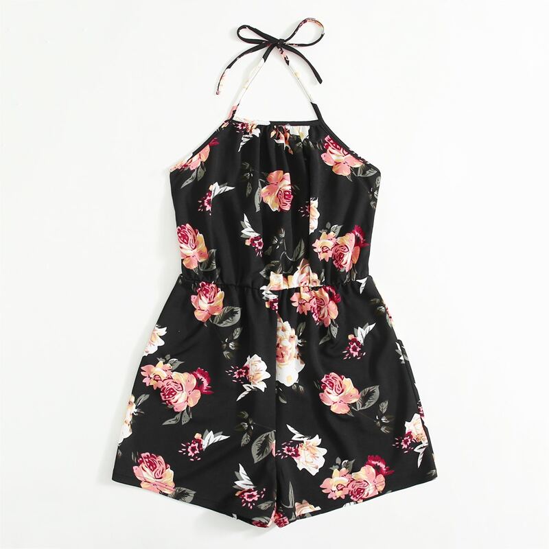 

Flower Print Halter Romper, Multicolor