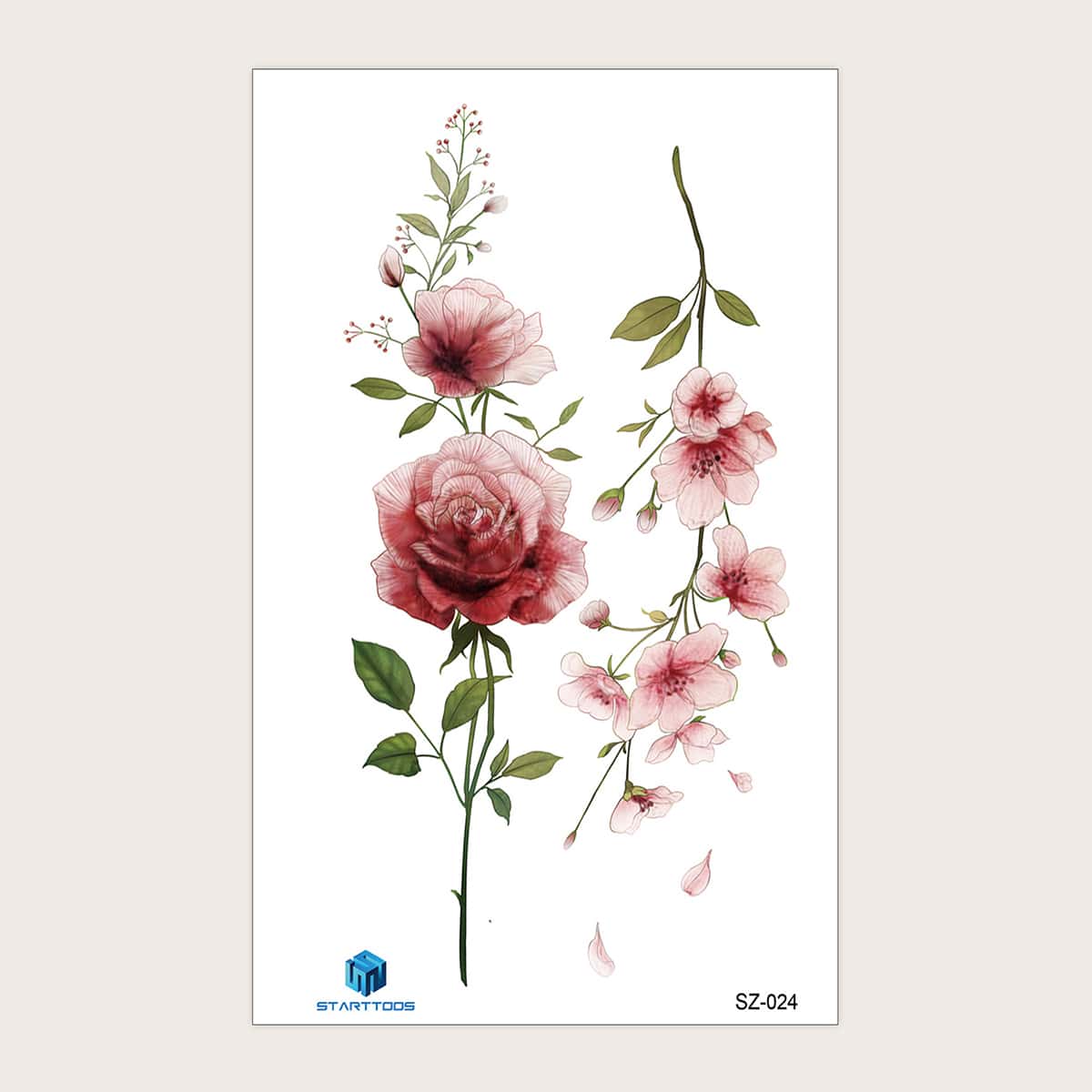 

1sheet Flower Pattern Tattoo Sticker, Pink