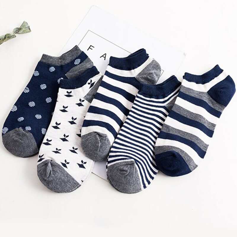 

Guys 5pairs Stripe Ankle Socks, Blue and white