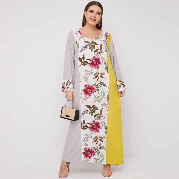 

Plus Floral Print Colorblock Tunic Dress, Multicolor