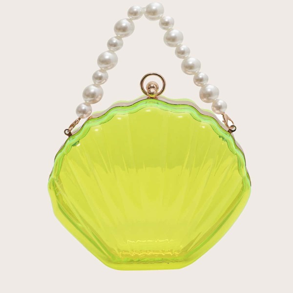 

Clear Faux Pearl Beaded Shell Shaped Satchel Bag, Yellow
