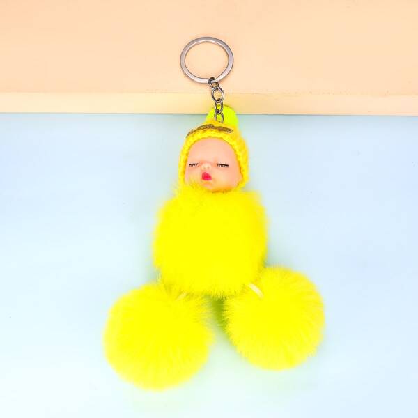 

Fluffy Pom Pom Charm Keychain, Yellow