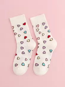 心形圖案圓襪 - 白色 - 查看 1