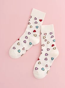 心形圖案圓襪 - 白色 - 查看 2