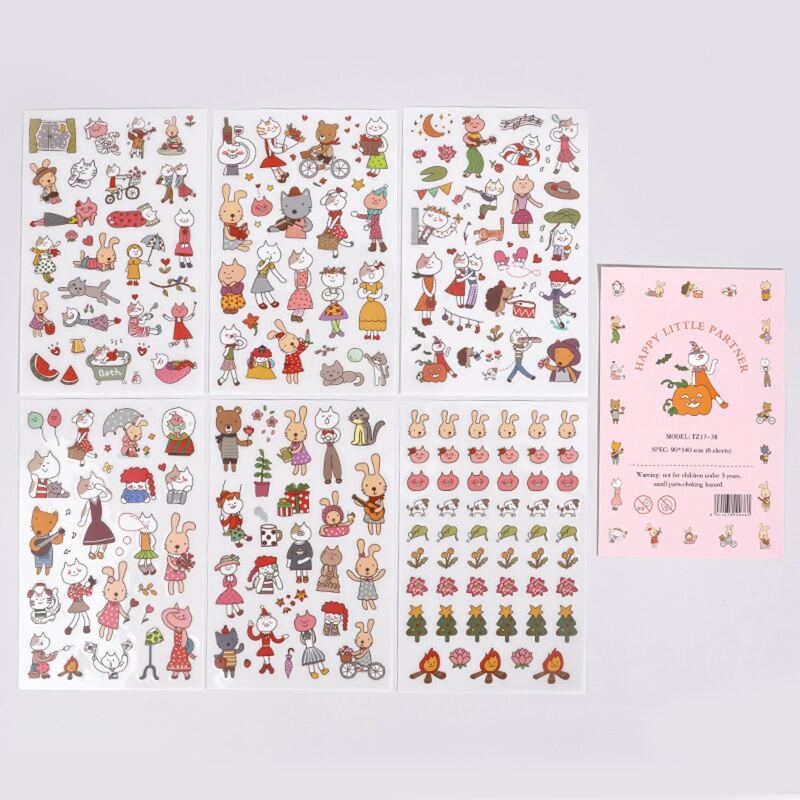 

6sheets Cartoon Animal Sticker, Multicolor