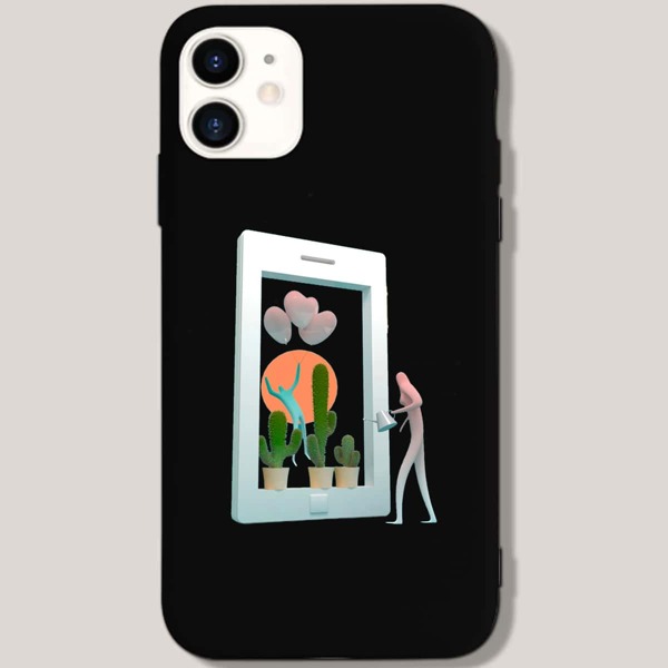 

Чехол для iPhone с узором кактуса, Чёрный