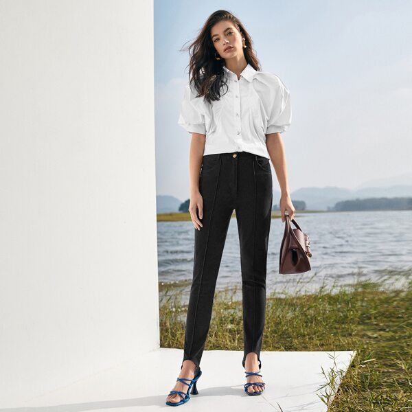 

Seam Front Stirrup Pants, Black