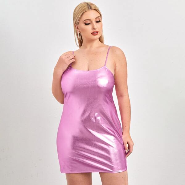 

Plus Metallic PU Cami Dress, Pink