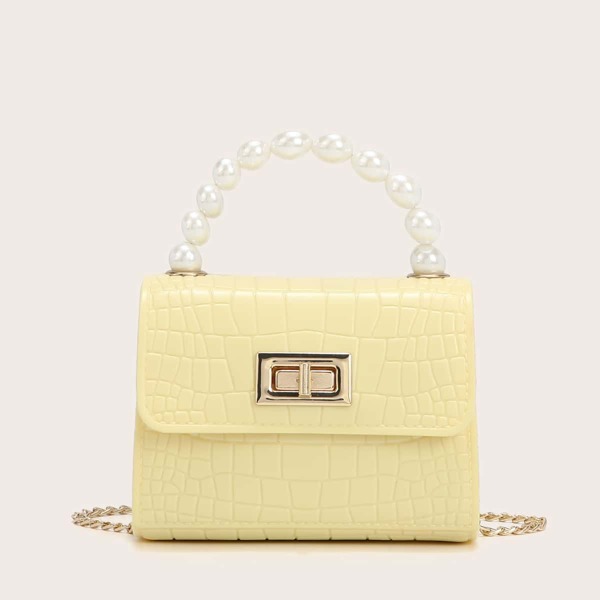

Mini Turn-Lock Croc Embossed Satchel Bag, Yellow